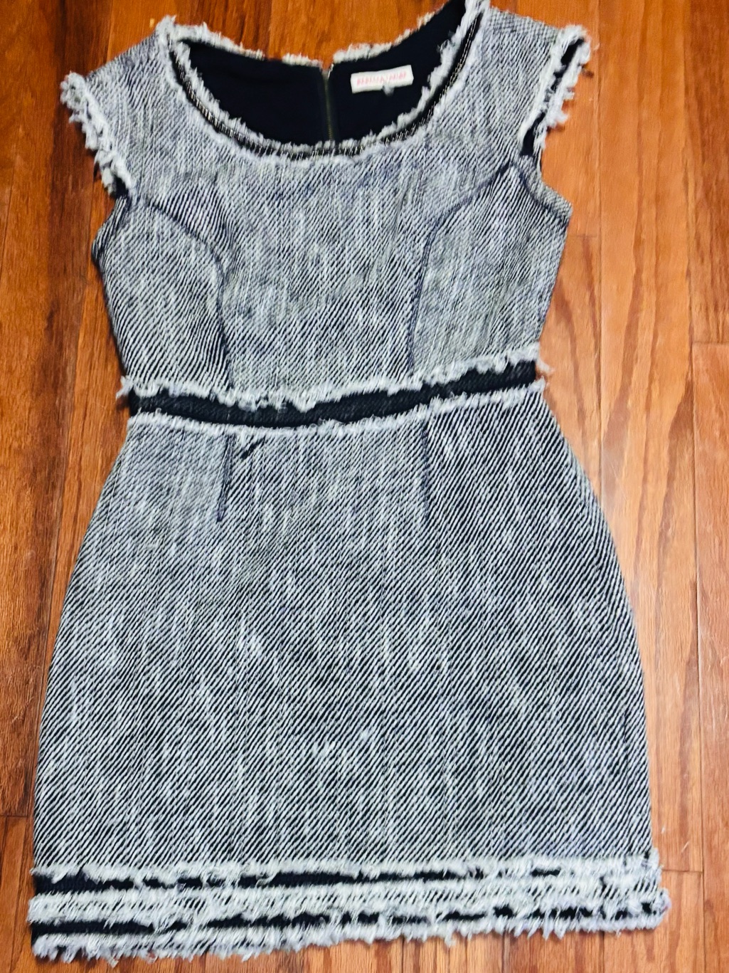 Rebecca Taylor Blue And White “Now And Later” Tweed Fringe Dress Nwot